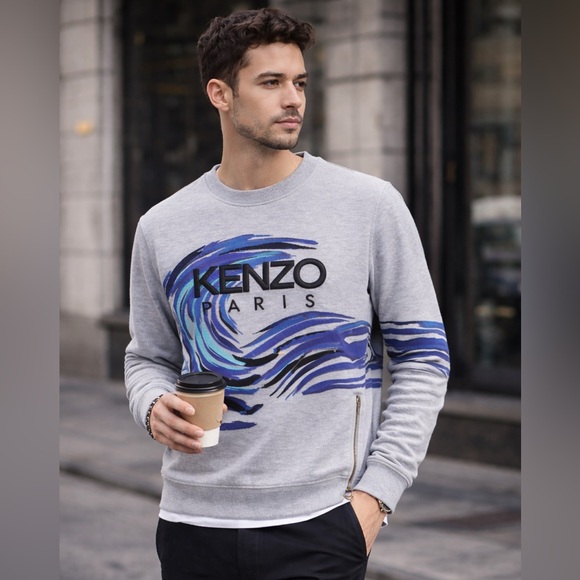 Kenzo Paris Wave Embroidery Sweatshirt – Gray/Blue • Size M • Unisex - Picture 2 of 8